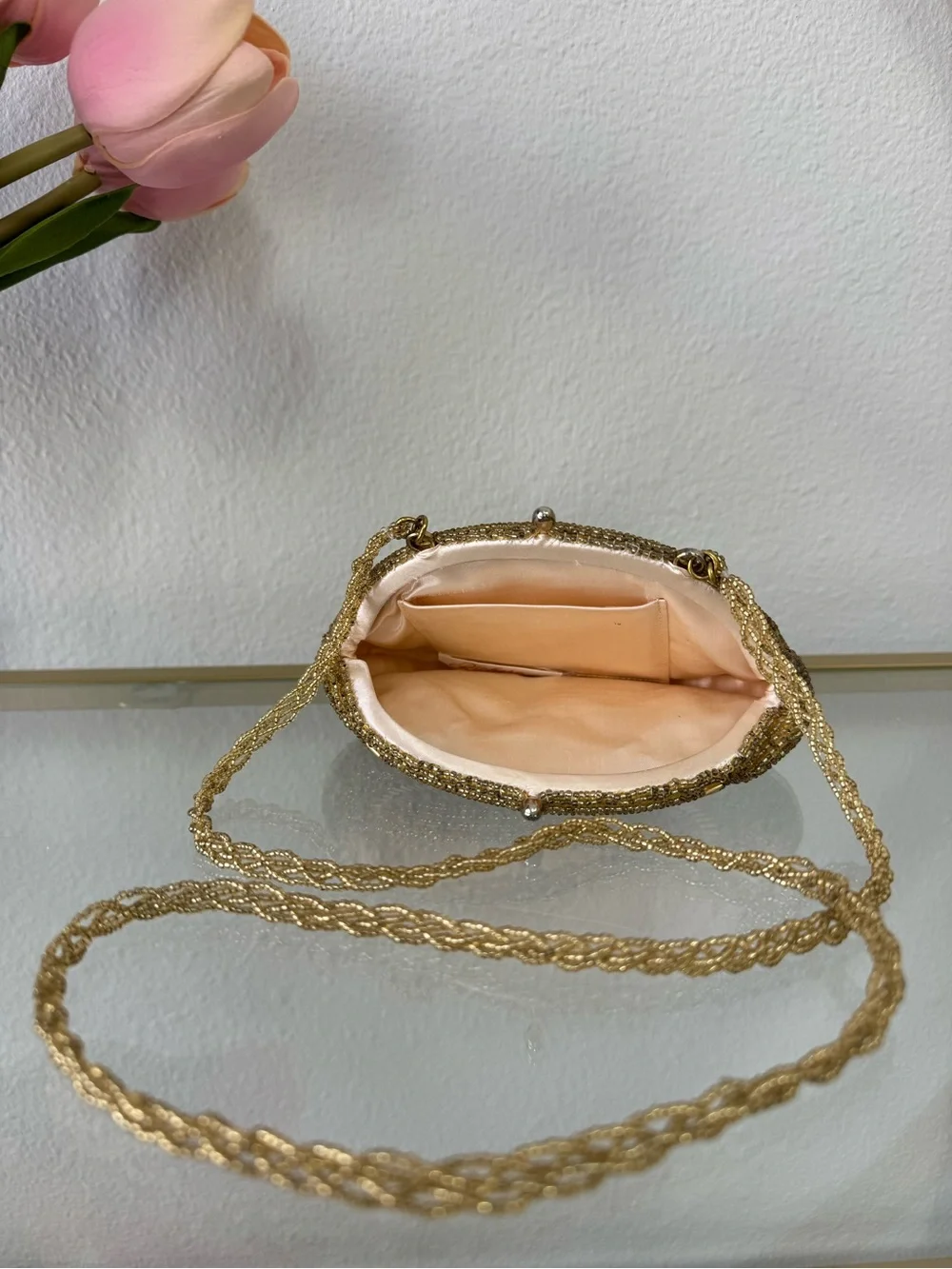 Vintage Richette Japan Gold Beaded Evening Bag Clutch
